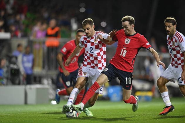 Croatia v England - UEFA Nations League 2026 27 Group A3 MD3 RIJEKA, CROATIA - OCTOBER 3: Josip Stanisic of Croatia and James Garner of England compete for a ball during the UEFA Nations League 2026 27 group phase match between Croatia and England at Stadion HNK Rijeka on October 3, 2026 in Rijeka, Croatia.  IgorxSoban PIXSELL