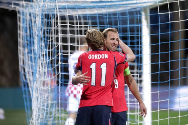 Croatia v England - UEFA Nations League 2026 27 Group A3 MD3 RIJEKA, CROATIA - OCTOBER 3: Harry Kane and Anthony Gordon of England celebrate after a goal during the UEFA Nations League 2026 27 group phase match between Croatia and England at Stadion HNK Rijeka on October 3, 2026 in Rijeka, Croatia.  GoranxKovacic PIXSELL