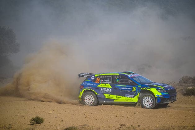 FIA WRC, Motorsport Rallye, WM 2026: Rally Italia Sardegna - Day 3 Roberto Dapra (ITA) and Luca Guglielmetti (ITA) on a Skoda Fabia RS Rally2 in action during the FIA WRC RALLY ITALIA SARDEGNA in Alghero, Italy on 1-4 October, 2026. Alghero Sardinia Italy  Copyright: xFedericoxManonix originalFilename:manoni-rallyita261003_npXKQ.jpg