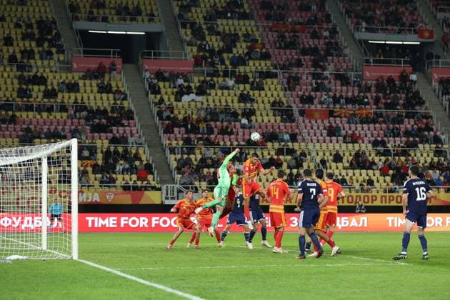 A corner kick is taken. North Macedonia v Scotland, UEFA Nations League, Football, Nacionalna Arena Tose Proeski, Skopje, North Macedonia - 03 Oct 2026Skopje Nacionalna Arena Tose Proeski North Macedonia  Copyright: xNikolaxKrstic Shutterstockx 17184131ew