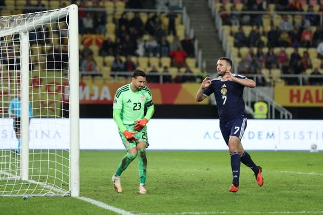 John McGinn of Scotland celebrates after scoring a penalty to make the score 2-0. North Macedonia v Scotland, UEFA Nations League, Football, Nacionalna Arena Tose Proeski, Skopje, North Macedonia - 03 Oct 2026Skopje Nacionalna Arena Tose Proeski North Macedonia  Copyright: xNikolaxKrstic Shutterstockx 17184131fl