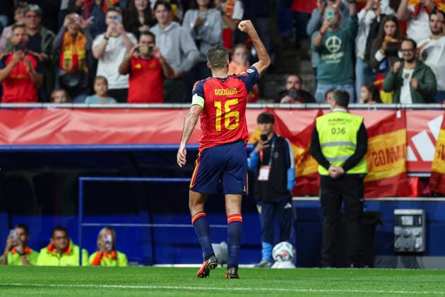 October 3, 2026, Oviedo, Asturias, Spain: Rodri of Spain celebrates after scoring his team s second goal during the UEFA Nations League 2026 27 group phase match between Spain and Czech Republic at Carlos Tartiere stadium on October 03, 2026, in Oviedo, Spain. Oviedo Spain - ZUMAa181 20261003_zaa_a181_101 Copyright: xIrinaxR.xHx