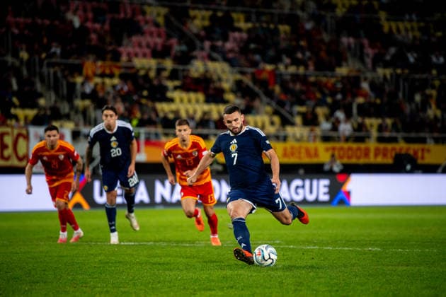 John McGinn seen celebrating after scoring goal during UEFA Nations League Division B game between National Teams of North Macedonia an Scotland (Jacek Prondzynski Ball Raw Images) Skopje North Macedonia, Skopje North Macedonia Copyright: xJacekxProndzynskix jacekprondzynski_northmacedonia_scotland_2627_020