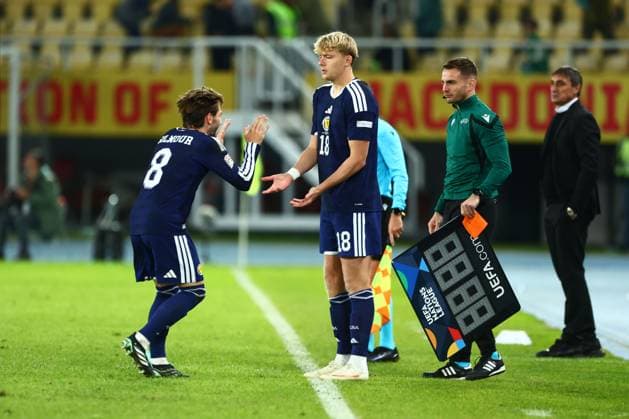 Luke Graham of Scotland international debut as he is substituted for Billy Gilmour of Scotland. North Macedonia v Scotland, UEFA Nations League, Football, Nacionalna Arena Tose Proeski, Skopje, North Macedonia - 03 Oct 2026Skopje Nacionalna Arena Tose Proeski North Macedonia  Copyright: xNikolaxKrstic Shutterstockx 17184131gm
