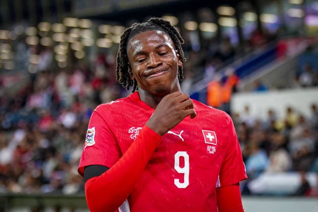 Fussball UEFA Nations League 2026 - 2027, 3. Spieltag - Schweiz vs Slowenien - Thermoplan Arena (Luzern): Johan Manzambi (Schweiz, 9) Mimik, Gesichtsausdruck, Emotion Copyright: xJOERANxSTEINSIEKx