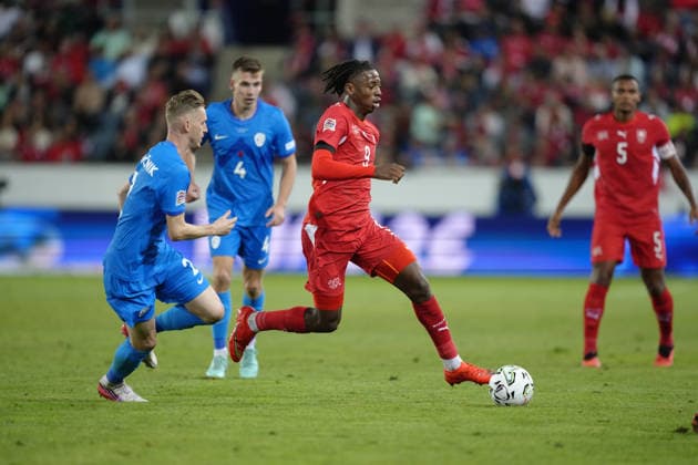 Luzern, Switzerland - October 03: Johan Manzambi (9 SUI) in action during the UEFA Nations League match between Switzerland and Slovenia at thermoplan arena on October 03, 2026 in Luzern, Switzerland. Copyright: xKjetilxWaberx xSPPx Sportspressphoto_SPR244831