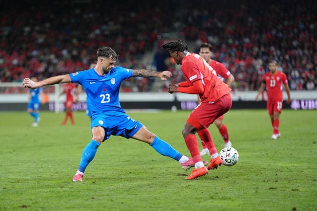 Luzern, Switzerland - October 03: David Brekalo (23 SLO) in action during the UEFA Nations League match between Switzerland and Slovenia at thermoplan arena on October 03, 2026 in Luzern, Switzerland. Copyright: xKjetilxWaberx xSPPx Sportspressphoto_SPR244883