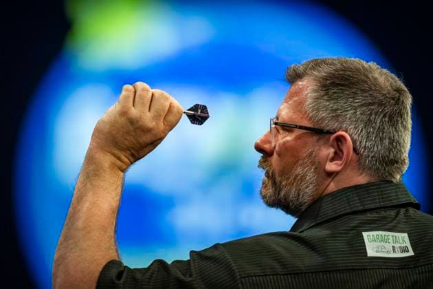 RECORD DATE NOT STATED 3rd October 2026; Mattioli Arena, Leicester, England; PDC World Grand Prix Darts Day 6; James Wade in action on the oche his semi final match against Luke Humphries GodfreyxPitt