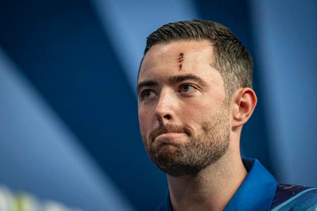 RECORD DATE NOT STATED 3rd October 2026; Mattioli Arena, Leicester, England; PDC World Grand Prix Darts Day 6; Luke Humphries still has the scar on his forehead after a reaction to makeup on the TV show Bullseye GodfreyxPitt