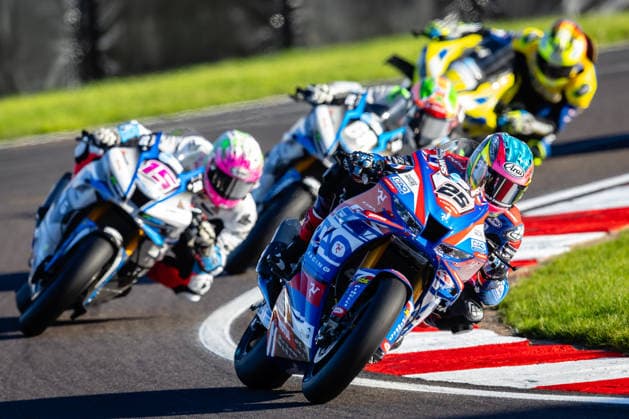 British Superbike Championship Day Two Josh Brookes, DAO Racing Honda Honda 1000 ahead of Eugene McManus, MasterMac Honda Honda 1000 during Race 1 of the ZYN British Superbike Championship at Donnington Park, Castle Donington 03 10 2026 UK Newspapers OUT Copyright: xMichaelxWincottx FIL-24021-0006