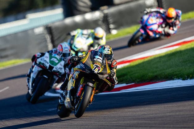 British Superbike Championship Day Two Storm Stacey, Bathams AJN Racing Ducati 1000 during Race 1 of the ZYN British Superbike Championship at Donnington Park, Castle Donington 03 10 2026 UK Newspapers OUT Copyright: xMichaelxWincottx FIL-24021-0025