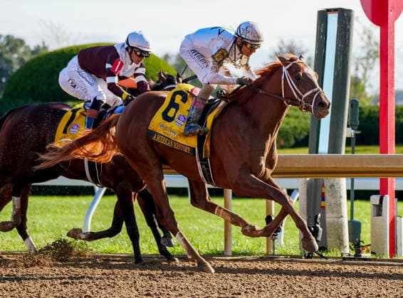 October 3, 2026, Lexington, Ky, USA: American History (6) ridden by John Velazquez wins the Claiborne Breeders Futurity (Grade 1) at Keeneland in Lexington, Kentucky on October 3, 2026. Eclipse Sportswire CSM Lexington USA - ZUMAcs17 20261003_faf_cs17_098 Copyright: xJessicaxMorganx