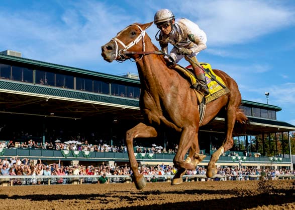 October 3, 2026, Lexington, Ky, USA: American History (6) ridden by John Velazquez wins the Claiborne Breeders Futurity (Grade 1) at Keeneland in Lexington, Kentucky on October 3, 2026. Eclipse Sportswire CSM Lexington USA - ZUMAcs17 20261003_faf_cs17_184 Copyright: xCaseyxLaughterx