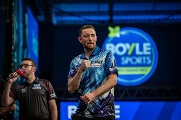 RECORD DATE NOT STATED 3rd October 2026; Mattioli Arena, Leicester, England; PDC World Grand Prix Darts Day 6; Luke Humphries celebrates winning his semi final match against James Wade GodfreyxPitt