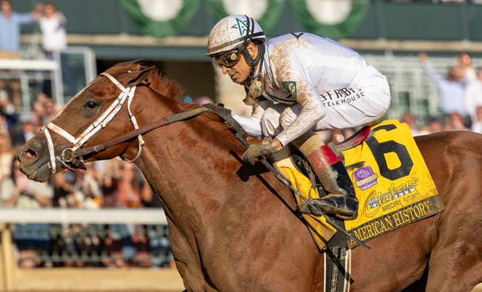 HORSE RACING 2026: Breeders Futurity WAYI Keeneland OCT 03 October 3, 2026, Lexington, Ky, USA: American History (6) ridden by John Velazquez wins the Breeders Futurity on October 3, 2026. Candice Chavez Eclipse Sportswire CSM(Credit Image: Â {Serial Cal Media) Lexington Ky USA EDITORIAL USE ONLY Copyright: xx ZUMA-20261003_faf_cs17_215.jpg {Serialx csmphotothree529271