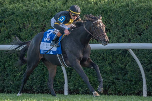 October 3, 2026, Lexington, Kentucky, USA: Rhetorical (3) ridden by Irad Ortiz Jr. wins the Coolmore Turf Mile (Grade 1) on October 3, 2026. Jessica Morgan Eclipse Sportswire CSM Lexington USA - ZUMAcs17 20261003_faf_cs17_147 Copyright: x01354200x