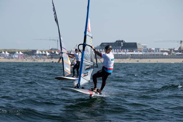 PWA - Citroen - World Windsurfing Tour Sylt 2026 - Tag 8 - Slalom Foil Men; Sylt Westerland, 03.10.2026 Kasper Nielsen (Slalom Foil Men, Denmark, DEN-148); Amado Vrieswijk (Slalom Foil Men and Freestyle Men, Bonaire, NB-20); PWA - Citroen - World Windsurfing Tour Sylt 2026 - Tag 8 - Slalom Foil Men am 03.10.2026 vor dem Brandenburger Strand - Motorboot auf Sylt Westerland (Deutschland). Copyright: xBEAUTIFULxSPORTS AndreasxDickx