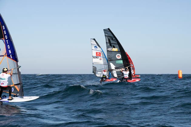 PWA - Citroen - World Windsurfing Tour Sylt 2026 - Tag 8 - Slalom Foil Men; Sylt Westerland, 03.10.2026 Pierre Mortefon (Slalom Foil Men, France, F-14); Bob van de Burgt (Slalom Foil Men, Netherlands, NED-737); PWA - Citroen - World Windsurfing Tour Sylt 2026 - Tag 8 - Slalom Foil Men am 03.10.2026 vor dem Brandenburger Strand - Motorboot auf Sylt Westerland (Deutschland). Copyright: xBEAUTIFULxSPORTS AndreasxDickx