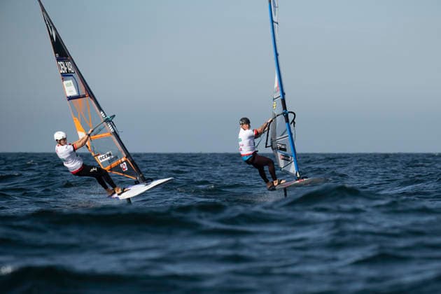 PWA - Citroen - World Windsurfing Tour Sylt 2026 - Tag 8 - Slalom Foil Men; Sylt Westerland, 03.10.2026 Kasper Nielsen (Slalom Foil Men, Denmark, DEN-148); Amado Vrieswijk (Slalom Foil Men and Freestyle Men, Bonaire, NB-20); PWA - Citroen - World Windsurfing Tour Sylt 2026 - Tag 8 - Slalom Foil Men am 03.10.2026 vor dem Brandenburger Strand - Motorboot auf Sylt Westerland (Deutschland). Copyright: xBEAUTIFULxSPORTS AndreasxDickx