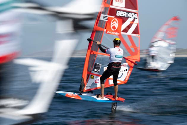 PWA - Citroen - World Windsurfing Tour Sylt 2026 - Tag 8 - Slalom Foil Men; Sylt Westerland, 03.10.2026 Fabian Wolf (Slalom Foil Men, Germany, GER-404); PWA - Citroen - World Windsurfing Tour Sylt 2026 - Tag 8 - Slalom Foil Men am 03.10.2026 vor dem Brandenburger Strand - Motorboot auf Sylt Westerland (Deutschland). Copyright: xBEAUTIFULxSPORTS AndreasxDickx