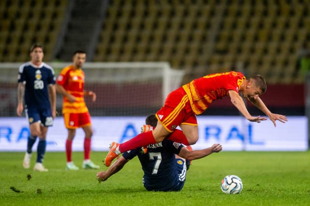 Luka Stankovski John McGinn seen during UEFA Nations League Division B game between National Teams of North Macedonia an Scotland (Jacek Prondzynski Ball Raw Images) Skopje North Macedonia, Skopje North Macedonia Copyright: xJacekxProndzynskix jacekprondzynski_northmacedonia_scotland_2627_087