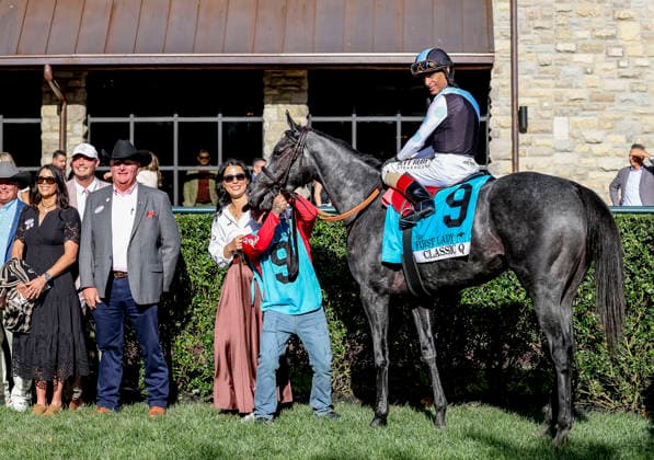 October 3, 2026, Lexington, Ky, USA: Classic Q (9) ridden by John Velazquez wins the First Lady Stakes (Grade 1) at Keeneland in Lexington, Kentucky on October 3, 2026. Eclipse Sportswire CSM Lexington USA - ZUMAcs17 20261003_faf_cs17_270 Copyright: xTimxSudduthx