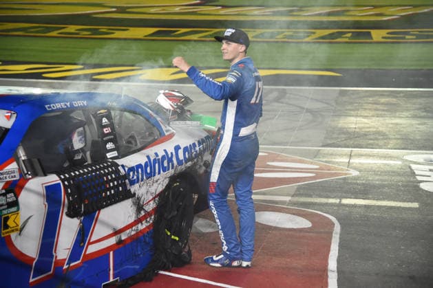 LAS VEGAS, NV - OCTOBER 03: Corey Day ( 17 Hendrick Motorsports HendrickCars.com Chevrolet) celebrates winning the race during the NASCAR, Motorsport, USA OÕReilly Auto Parts Series Focused Health 302 on October 03, 2026, at Las Vegas Motor Speedway in Las Vegas, NV. (Photo by Chris Williams LVMS Icon Sportswire) AUTO: OCT 03 NASCAR OÕReilly Auto Parts Series Focused Health 302 EDITORIAL USE ONLY Icon0072610031169
