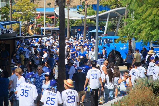 October 3, 2026, Los Angeles, California, USA: Fans attend NLDS Game 1 between the Los Angeles Dodgers and the Atlanta Braves in temperatures exceeding 100 degrees on Saturday, October 3, 2026, at Dodger Stadium in Los Angeles, California. Dodgers defeat Braves, 5-3, in NLDS Game 1. JAVIER ROJAS PI Los Angeles USA - ZUMAp124 20261003_zaa_p124_026 Copyright: xJavierxRojasx