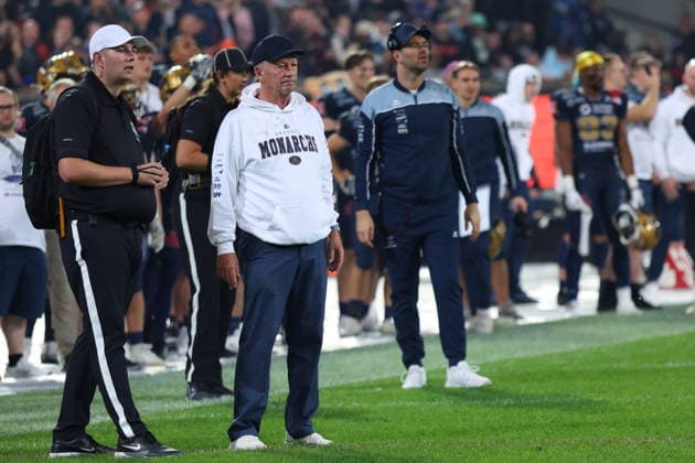 Greg Seamon (Dresden Monarchs, Head Coach), Dresden Monarchs vs Potsdam Royals, American Football, GFL, German Football League, Season 2026, GFL-Bowl, 03.10.2026, GFLBowl2026 Photo: PFA Klaus Sack Dresden Rudolf-Harbig-Stadion Deutschland Copyright: xPFA KlausxSackx