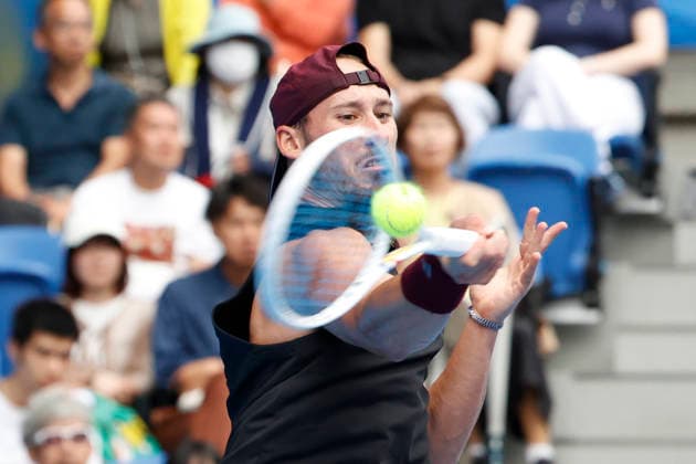 October 4, 2026, Tokyo, Japan: Kyrian Jacquet (France) returns a shot against Jaume Munar (Spain) during their Quarter-final match at the Kinoshita Group Japan Open Tennis Championships at Ariake Colosseum in Tokyo. The tournament runs from September 29 to October 6. Munar won 6-4, 6-2. Tokyo Japan - ZUMAm191 20261004_aap_m191_025 Copyright: xRodrigoxReyesxMarinx