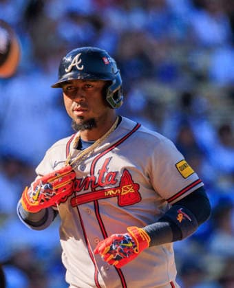 October 3, 2026, Los Angeles, California, USA: Ozzie Albies 1 of the Atlanta Braves crosses himself after hitting a two-run home run in the 9th inning during NLDS Game 1 against the Los Angeles Dodgers on Saturday October 3, 2026 at Dodger Stadium in Los Angeles, California. Dodgers defeat Braves, 5-3, in NLDS Game 1. JAVIER ROJAS PI Los Angeles USA - ZUMAp124 20261003_zaa_p124_055 Copyright: xJavierxRojasx
