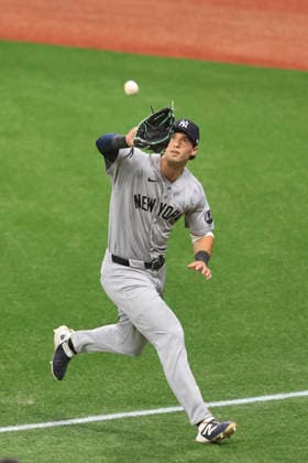 October 3, 2026, St. Petersburg, Florida, USA: New York Yankees right fielder Spencer Jones (78) catches a fly ball off the bat of Tampa Bay Rays designated hitter Yandy DoÂ­az (2) during the third inning of game one of the ALDS for the 2026 MLB, Baseball Herren, USA Playoffs on October 3, 2026 at Tropicana Field. The Rays beat the Yankees 1-0. St. Petersburg USA - ZUMAh180 20261003_zsp_h180_051 Copyright: xKimxHukarix