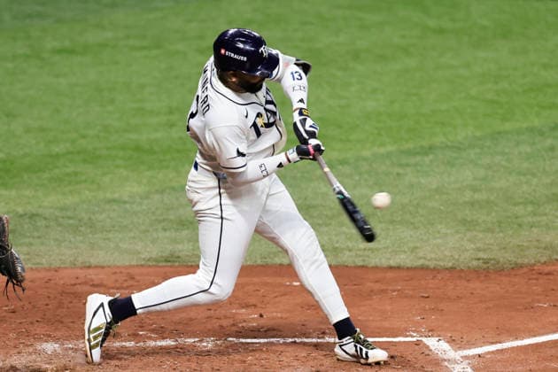 October 3, 2026, St. Petersburg, Florida, USA: Tampa Bay Rays third baseman Junior Caminero (13) fouls off a pitch in the fifth inning of game one of the ALDS for the 2026 MLB, Baseball Herren, USA Playoffs against the New York Yankees on October 3, 2026 at Tropicana Field. The Rays beat the Yankees 1-0. St. Petersburg USA - ZUMAh180 20261003_zsp_h180_044 Copyright: xKimxHukarix