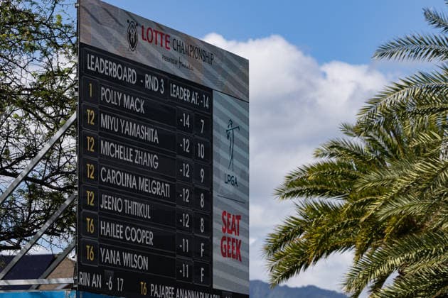 October 3, 2026, Honolulu, Hawaii, USA: POLLY MACK is at the top of the leader board through seven holes during Round 3 of the 2026 Lotte Championship at Hoakalei Country Club, Ewa Beach, Hawaii, USA. Honolulu USA - ZUMAm310 20261003_zsp_m310_044 Copyright: xElliotxMilesx