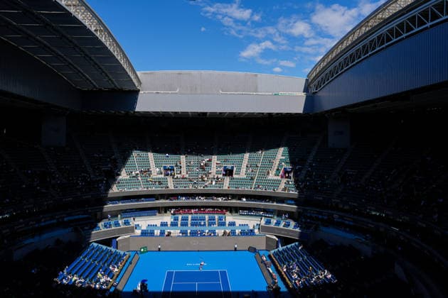 (261004) -- BEIJING, Oct. 4, 2026 -- Nikola Bartunkova serves (C, bottom) during the women s singles round of 32 match between Aryna Sabalenka of Belarus and Nikola Bartunkova of the Czech Republic at 2026 China Open tennis tournament in Beijing, China, Oct. 4, 2026. ) (SP)CHINA-BEIJING-TENNIS-CHINA OPEN-WOMEN S SINGLES(CN) JuxHuanzong 