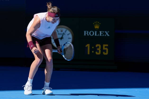(261004) -- BEIJING, Oct. 4, 2026 -- Nikola Bartunkova celebrates after winnning the women s singles round of 32 match between Aryna Sabalenka of Belarus and Nikola Bartunkova of the Czech Republic at 2026 China Open tennis tournament in Beijing, China, Oct. 4, 2026. ) (SP)CHINA-BEIJING-TENNIS-CHINA OPEN-WOMEN S SINGLES(CN) JuxHuanzong 