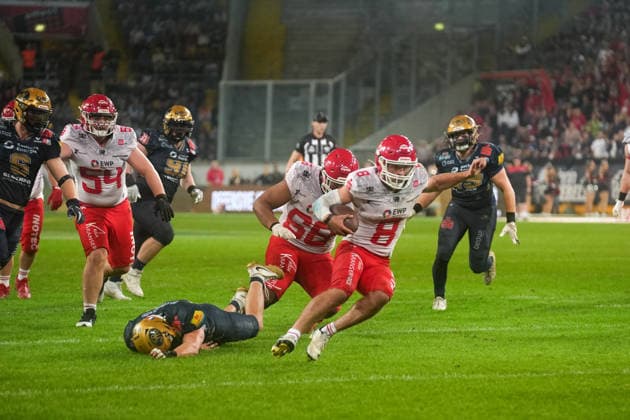 Hugh Harvey (Potsdam Royals, 08) Dresden Monarchs vs. Potsdam Royals, American Football, German Football League, GFL Bowl, Saison 2026, 03.10.2026 Dresden Monarchs vs. Potsdam Royals, American Football, German Football League, GFL Bowl, Saison 2026, 03.10.2026 Dresden Copyright: xEibner-Pressefoto PiaxSchindlerx EP_PSR