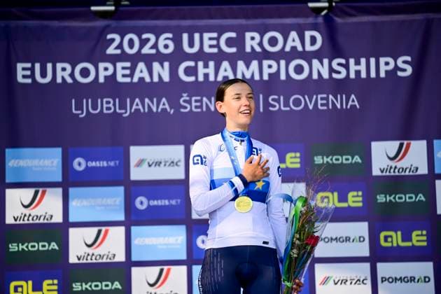 UEC 2026 Road European Championships Ljubljana 04 10 2026 LJUBLJANA, SLOVENIA - OCTOBER 04 : Ballan Azzurra (ITA) pictured during the podium ceremony after the Women Junior cycling road race at the 2026 UEC Road European Championships, an UCI Continental Championships cycling race of 66,3 km with start and finish in Sencur on October 4, 2026 in Ljubljana, Slovenia, 04 10 2026 Ljubljana Slovenia  Copyright: xJanxDexMeuleneirx