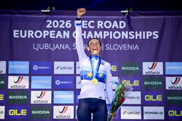 UEC 2026 Road European Championships Ljubljana 04 10 2026 LJUBLJANA, SLOVENIA - OCTOBER 04 : Ballan Azzurra (ITA) pictured during the podium ceremony after the Women Junior cycling road race at the 2026 UEC Road European Championships, an UCI Continental Championships cycling race of 66,3 km with start and finish in Sencur on October 4, 2026 in Ljubljana, Slovenia, 04 10 2026 Ljubljana Slovenia  Copyright: xJanxDexMeuleneirx