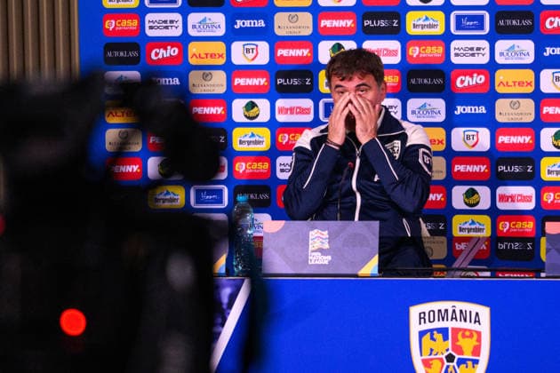 261004 Head coach Gheorghe Hagi of the Romanian men s national football team at a press conference, PK, Pressekonferenz on October 4, 2026 in Bucharest. Photo: Ludvig Thunman BILDBYRAN kod LT LT0825 fotboll football soccer fotball nations league uefa nations league presskonferens press conference rumänien romania bbeng fotboll football soccer fotball nations league uefa nations league presskonferens press conference rumänien romania bbeng Copyright: LUDVIGxTHUNMAN BB261004LT011