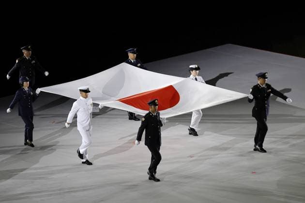 Aichi-Nagoya Asian Games: Closing ceremony The Japanese national flag is carried during the closing ceremony of the Aichi-Nagoya Asian Games at Mizuho Park Athletic Stadium in Nagoya, central Japan, on Oct. 4, 2026.  A14AA0005630007P