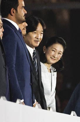 Aichi-Nagoya Asian Games: Closing ceremony Japan s Crown Prince Fumihito (C) and Crown Princess Kiko attend the closing ceremony of the Aichi-Nagoya Asian Games at Mizuho Park Athletic Stadium in Nagoya, central Japan, on Oct. 4, 2026.  A14AA0005630005P
