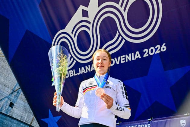 Klara DWORATZEK 3. Place Road Race Women Juniors UEC Road European Championships 2026 Klara DWORATZEK Germany Third Place (Bronze) Road Race Women Juniors (66 km) 04.10. UEC-Straßenradsport-Europameisterschaften 2026 - Rad-EM (offiziell 2026 UEC Road European Championships) vom 02. bis 07. Oktober 2026 in Ljubljana und Å enÄur (Slowenien).