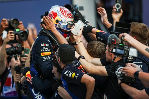 F1 - BAHRAIN GRAND PRIX IN MALAYSIA 2026 VERSTAPPEN Max (nld), Red Bull Racing Ford RB22, portrait celebrates his victory during the 2026 Formula 1 Bahrain Grand Prix in Malaysia, 16th round of the 2026 Formula One World Championship, WM, Weltmeisterschaft from October 2 to 4, 2026 on the Sepang International Circuit, in Sepang, Malaysia - SepangMalaysia  Copyright: xXavixBonillax