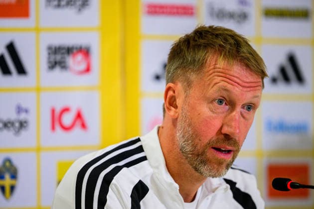 261004 Head coach Graham Potter of the Swedish men s national football team at a press conference, PK, Pressekonferenz on October 4, 2026 in Bucharest. Photo: Ludvig Thunman BILDBYRAN kod LT LT0827 fotboll football soccer fotball nations league uefa nations league presskonferens press conference sverige sweden sverige a bbeng fotboll football soccer fotball nations league uefa nations league presskonferens press conference sverige sweden sverige a bbeng Copyright: LUDVIGxTHUNMAN BB261004LT073