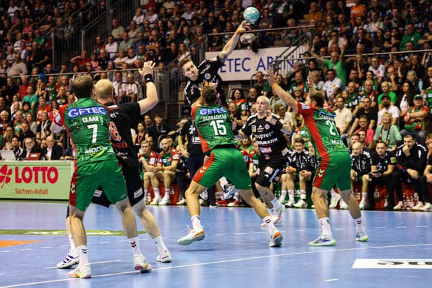 Viggo Kristjansson (HC Erlangen,73) - Handball Bundesliga Saison 2026-2027 SC Magdeburg vs. HC Erlangen in der GETEC Arena in Magdeburg - Aktion,Handball,Deutschland,04.10.2026