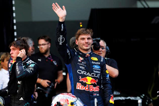 4th October 2026; Sepang IC, Kuala Lumpur, Malaysia; Formula 1, Bahrain Grand Prix, Race Day; Oracle Red Bull Racing driver Max Verstappen of Netherlands celebrates winning the race StephenxBlackberry
