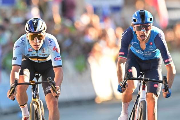 Belgium s Remco Evenepoel and Italy s Giulio Ciccone sprint to the finish of the elite men Road Race race (196,2 km) at the cycling UEC Road European Championships, in Ljubljana, Slovenia Sunday 4 October 2026. The UEC Road European Championships are taking place from 02 to 07 October in Ljubljana, Slovenia. DAVIDxPINTENS  x188707152x