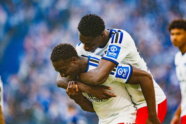 Testspiel: Hamburger SV vs. FC Kopenhagen, 04.10.2026 TOR, JUBEL durch Kofi Amoako (Hamburger SV, 22) zum 1:0, hier mit Shafiq Nandja (Hamburger SV, 43); Fußball, Testspiel: Hamburger SV vs. FC Kopenhagen am 04.10.2026 im Volksparkstadion, Hamburg DFL REGULATIONS PROHIBIT ANY USE OF PHOTOGRAPHS AS IMAGE SEQUENCES AND OR QUASI-VIDEO. Copyright: xBEAUTIFULxSPORTS Tonhäuserx