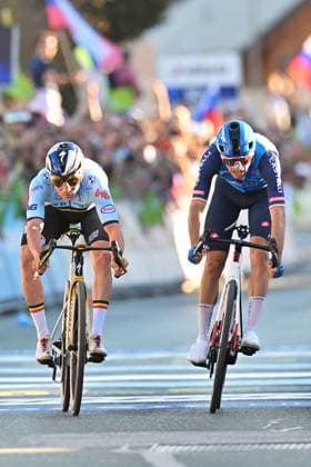 Belgium s Remco Evenepoel and Italy s Giulio Ciccone sprint to the finish of the elite men Road Race race (196,2 km) at the cycling UEC Road European Championships, in Ljubljana, Slovenia Sunday 4 October 2026. The UEC Road European Championships are taking place from 02 to 07 October in Ljubljana, Slovenia. DAVIDxPINTENS  x188708212x